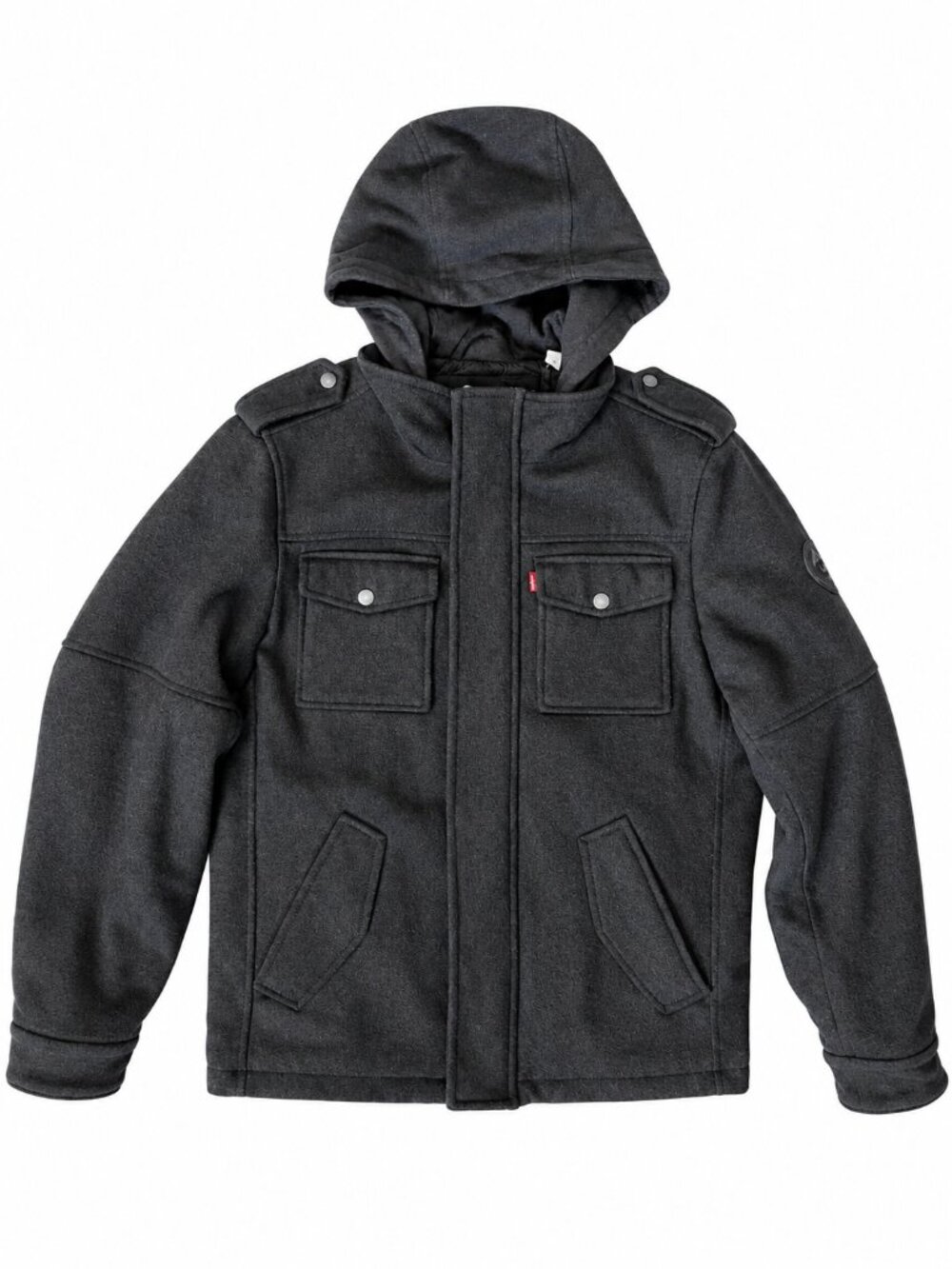 Levi's Men's Wool Blend Hooded Military Jacket Charcoal Gray | Small